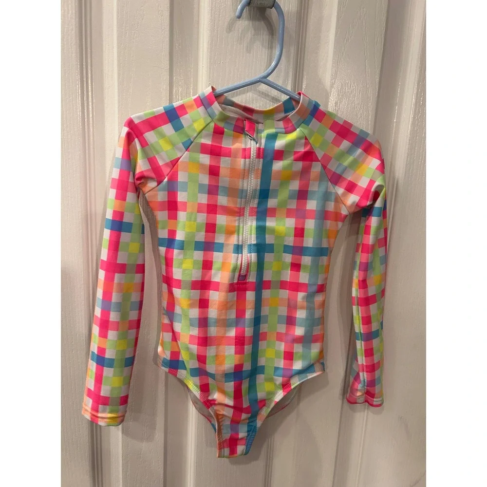 Bmagical Rash Guard‎ Swimsuit Rainbow Plaid Long Sleeve One Piece Swimwear 4T